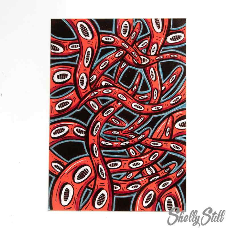 Red Octopus Tentacle Ink Cartoon Illustration Art For Sale Shelly Still